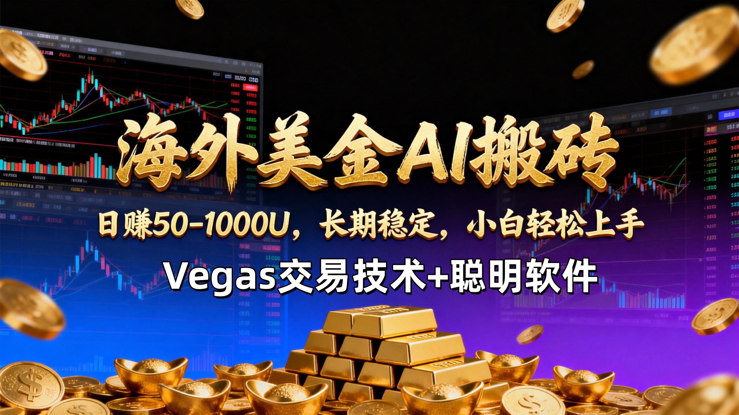 【海外美金AI搬砖】Vegas交易技术+聪明软件，日赚50-1000U，长期稳定，小白轻松上手。-校睿铺