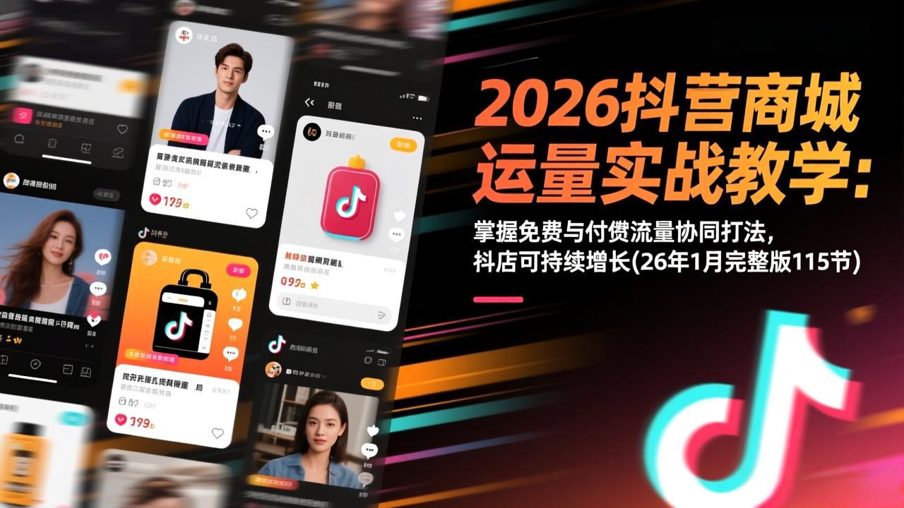 2026抖音商城运营实战教学：掌握免费与付费流量协同打法，抖店可持续增长(26年1月完整版115节-校睿铺