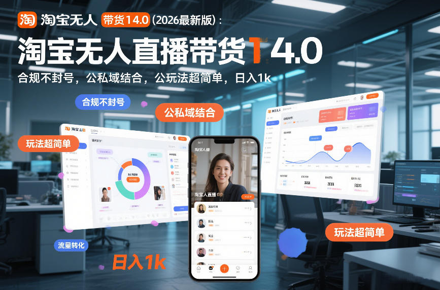 淘宝无人直播带货14.0(2026最新版)：合规不封号，公私域结合，玩法超简单，日入1k+【揭秘】-校睿铺