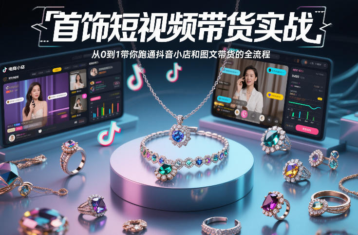 首饰短视频带货实战，从0到1带你跑通抖音小店和图文带货的全流程-校睿铺