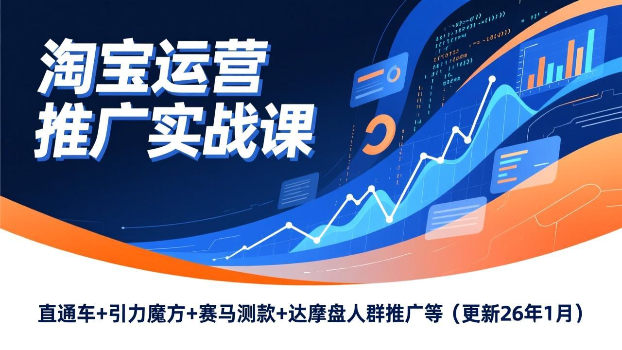 淘宝运营推广实战课，直通车+引力魔方+赛马测款+达摩盘人群推广等(更新26年1月-校睿铺