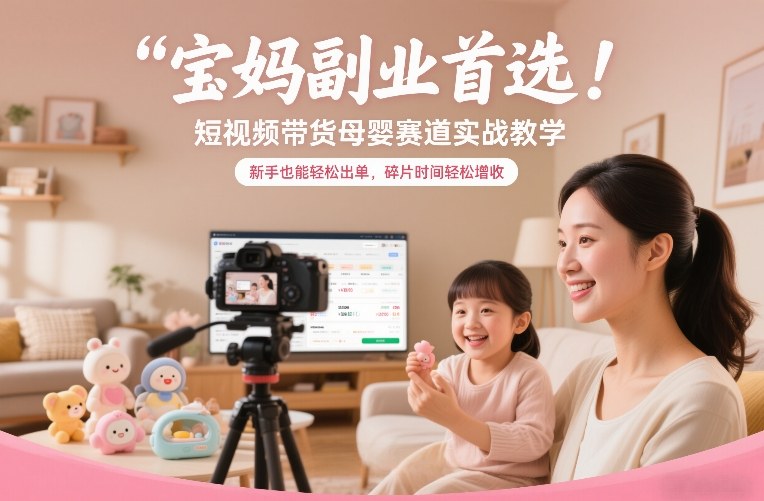 宝妈副业首选！短视频带货母婴赛道实战教学，新手也能轻松出单，碎片时间轻松增收-校睿铺