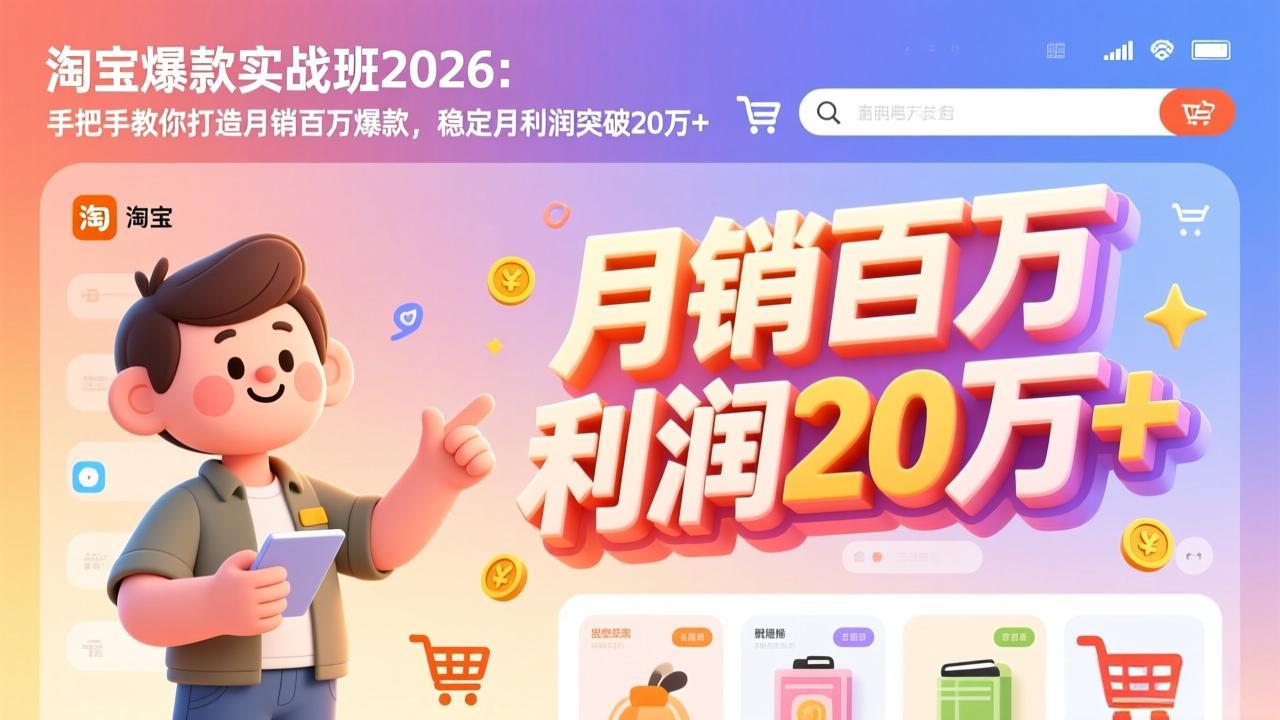 淘宝爆款实战班2026：手把手教你打造月销百万爆款，稳定月利润突破20万+-校睿铺