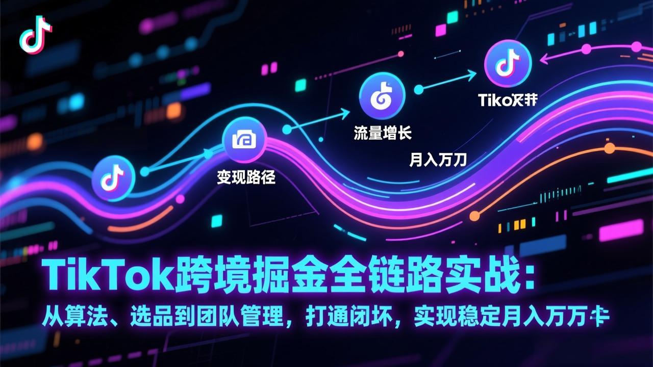 TikTok跨境掘金全链路实战：从算法、选品到团队管理，打通闭环，实现稳定月入万刀-校睿铺