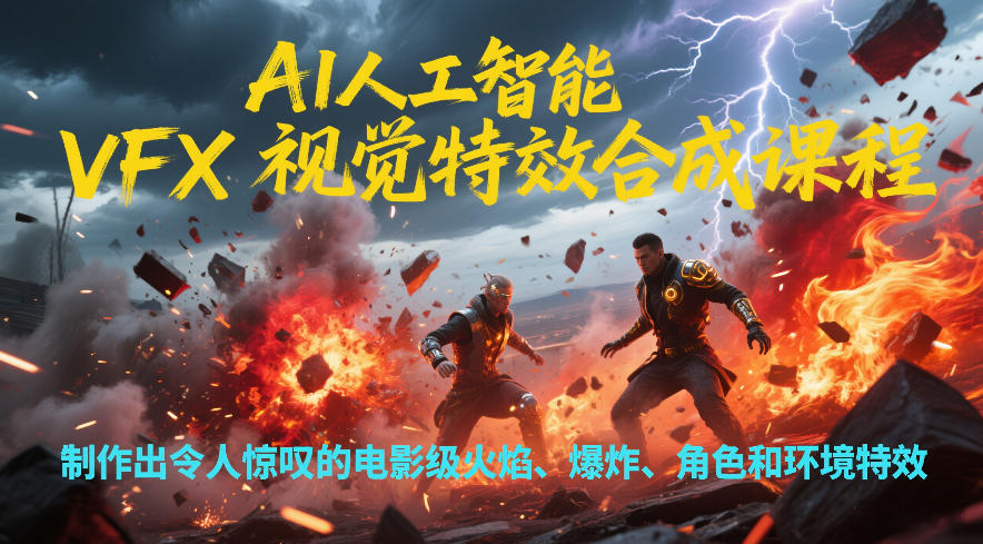 AI人工智能VFX视觉特效合成课程，制作出令人惊叹的电影级火焰、爆炸、角色和环境特效-校睿铺
