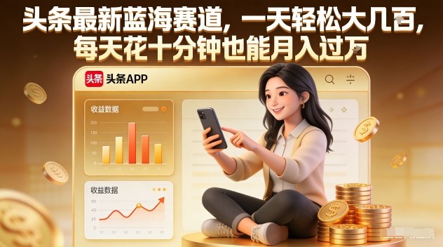 头条最新蓝海赛道，一天轻松大几张，每天花十分钟也能月入过1W【揭秘】-校睿铺