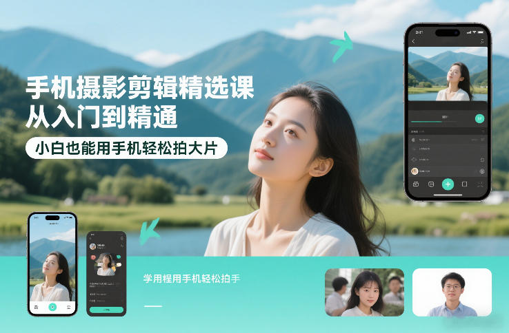 手机摄影剪辑精选课，从入门到精通，小白也能用手机轻松拍大片-校睿铺