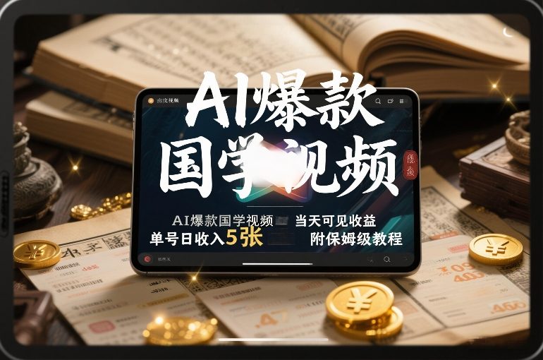 AI爆款国学视频，独家起号方法，小白直接上手，当天可见收益，单号日收入5张+附保姆级教程-校睿铺