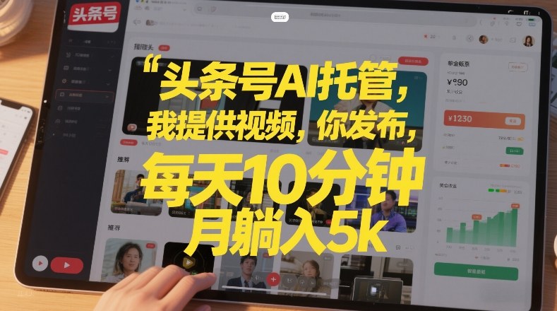 头条号AI托管，我提供视频，你发布，每天10分钟，月躺入5k+【揭秘】-校睿铺