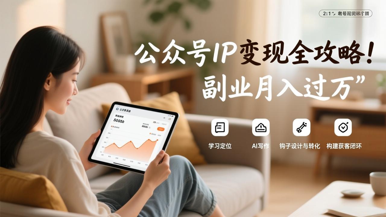 公众号IP变现全攻略，学习定位、AI写作、钩子设计与转化，构建获客闭环，副业月入过万-校睿铺
