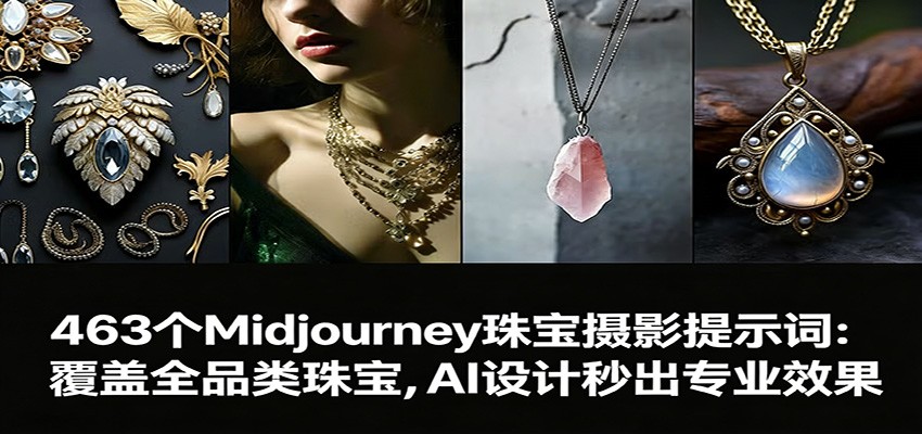 463个Midjourney珠宝摄影提示词：覆盖全品类珠宝，AI设计秒出专业效果-校睿铺