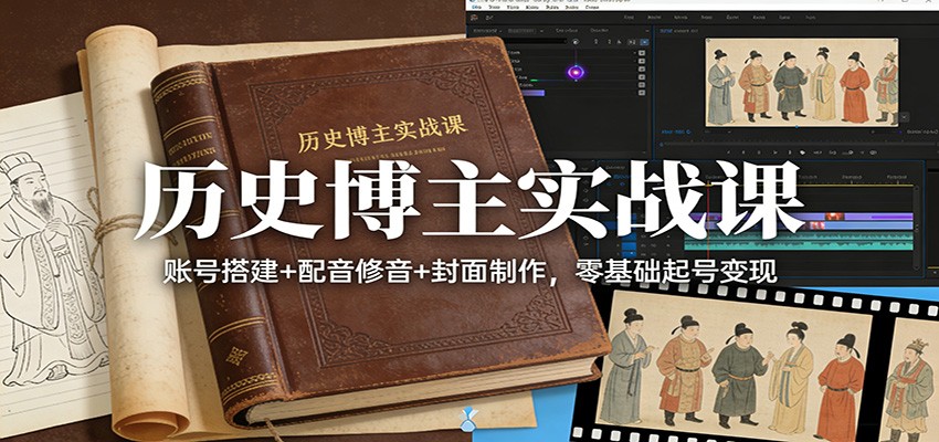历史博主实战课：账号搭建+配音修音+封面制作，零基础起号变现-校睿铺