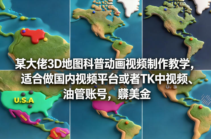 某大佬3D地图科普动画视频制作教学，适合做国内视频平台或者TK中视频、油管账号，賺美金-校睿铺