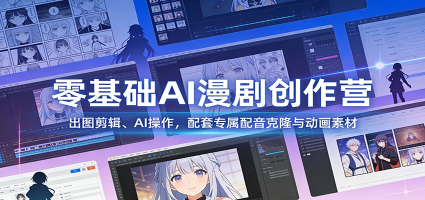 零基础AI漫剧创作营：出图剪辑、AI操作，配套专属配音克隆与动画素材-校睿铺