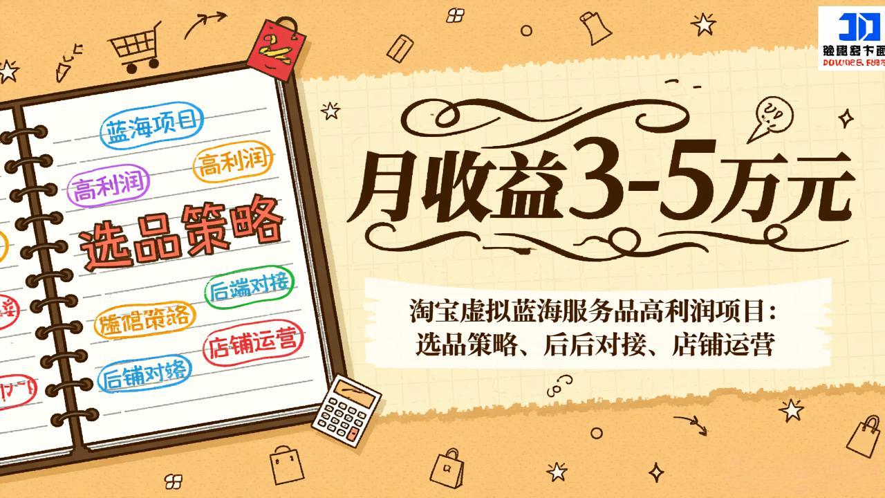 淘宝虚拟蓝海服务品高利润项目：选品策略、后端对接、店铺运营，月收益可达3-5万元-校睿铺
