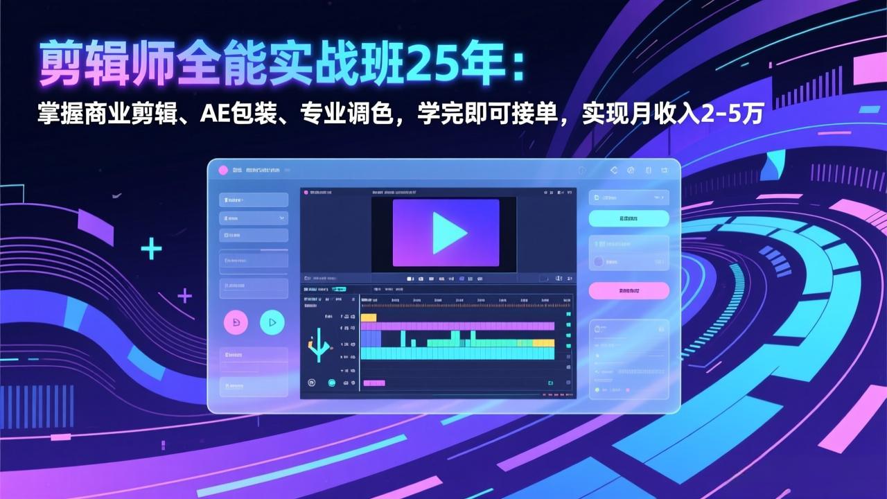 剪辑师全能实战班25年：掌握商业剪辑、AE包装、专业调色，学完即可接单，实现月收入2-5万-校睿铺