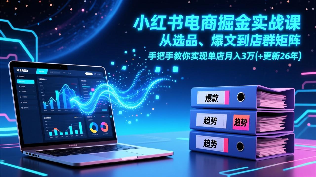 小红书电商掘金实战课，从选品、爆文到店群矩阵，手把手教你实现单店月入3万+(更新26年-校睿铺