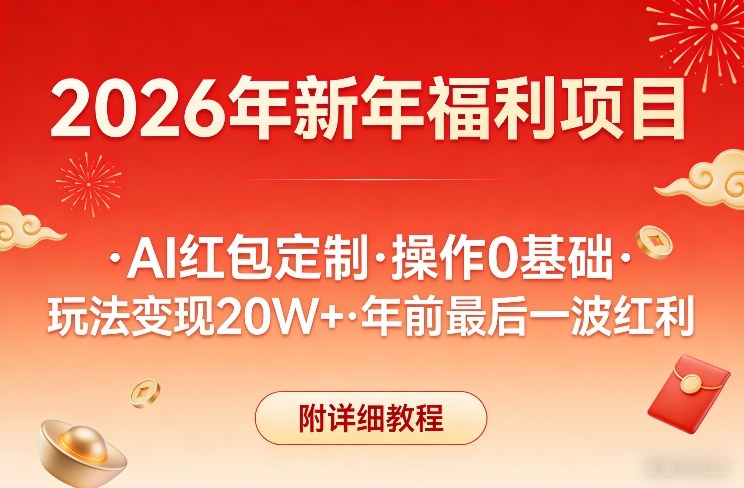 新年福利项目，AI红包定制，操作0基础，玩法变现20W+年前最后一波红利，附详细教程-校睿铺