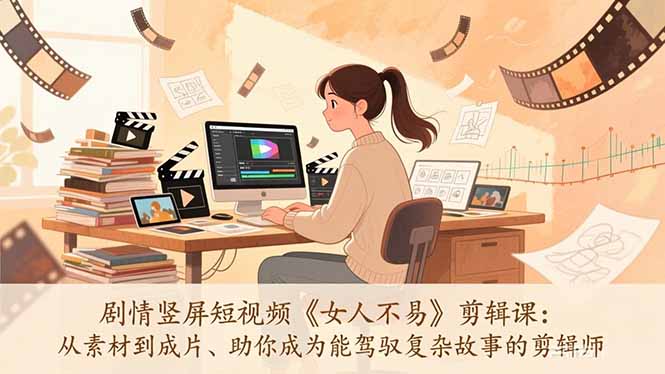 剧情竖屏短视频《女人不易》剪辑课：从素材到成片、助你成为能驾驭复杂故事的剪辑师-校睿铺