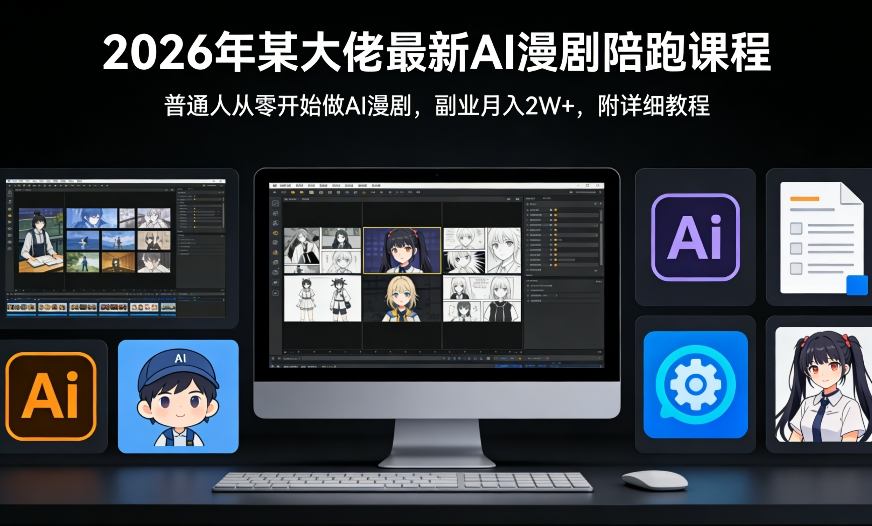 26年某大佬最新Ai漫剧陪跑课程，普通人从零开始做AI漫剧，副业月入2W+-校睿铺