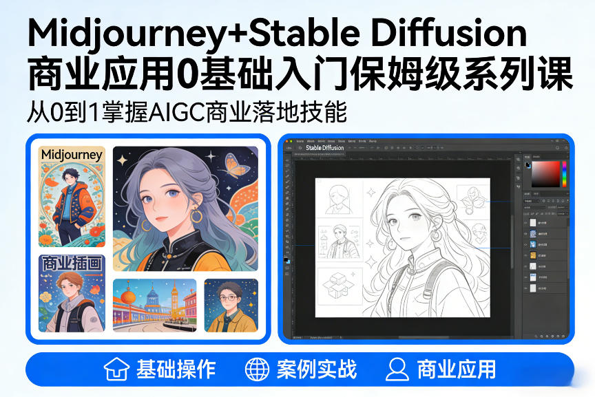 AIGC商业应用Midjourney+Stable Diffusion教程，0基础入门保姆级系列课-校睿铺