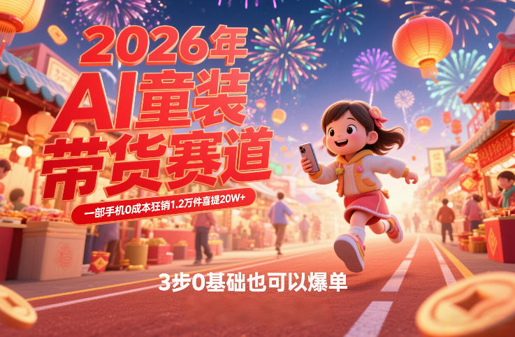AI童装新春带货赛道，一部手机0成本狂销1.2万件喜提20W+，3步0基础也可以爆单-校睿铺