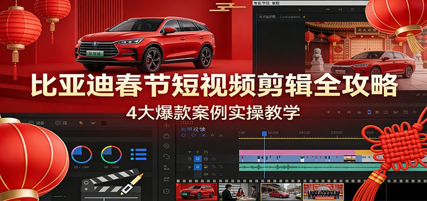 比亚迪春节短视频剪辑全攻略，4大爆款案例实操教学-校睿铺