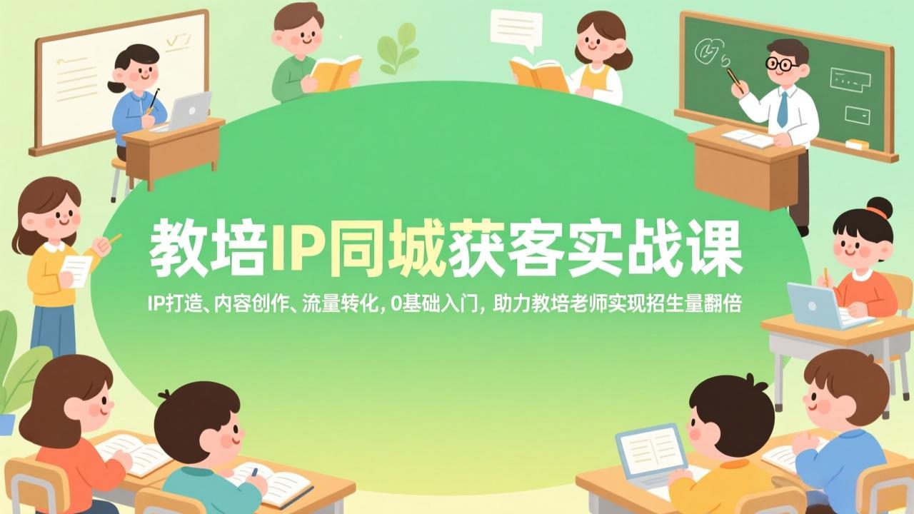 教培IP同城获客实战课，IP打造、内容创作、流量转化，0基础入门，助力教培老师实现招生量翻倍-校睿铺