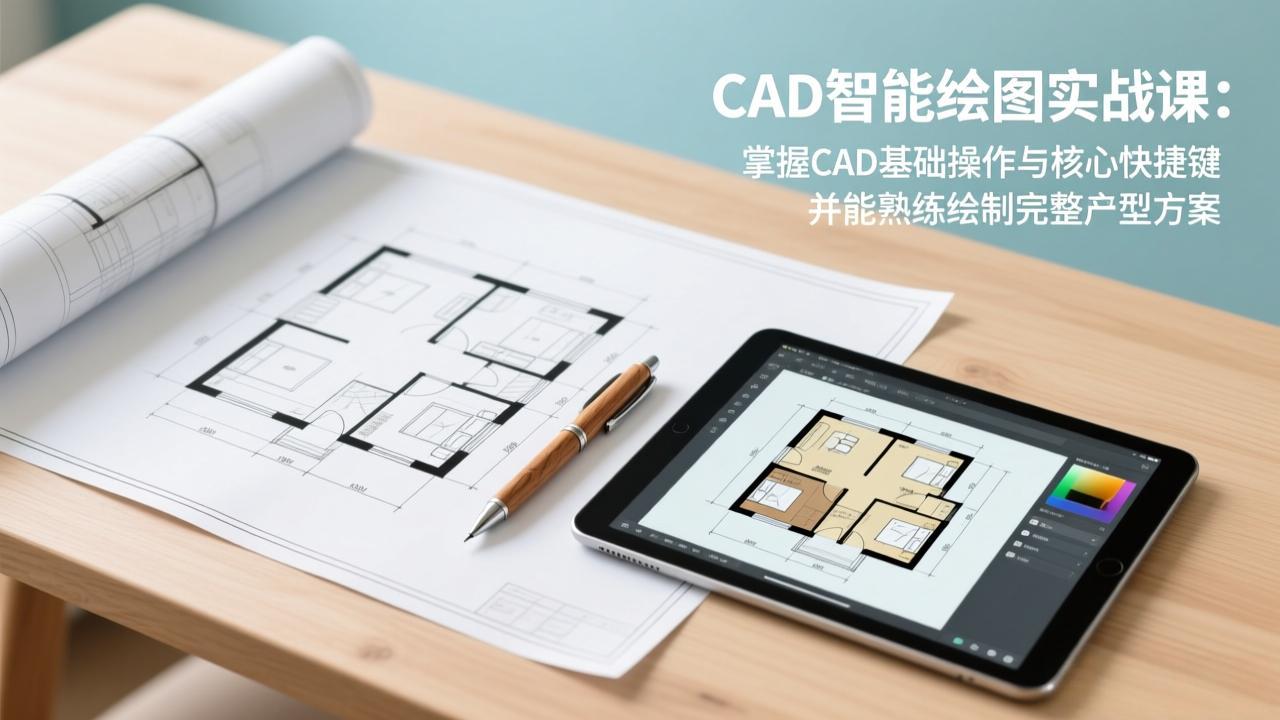 CAD智能绘图实战课：掌握CAD基础操作与核心快捷键，并能熟练绘制完整户型方案-校睿铺