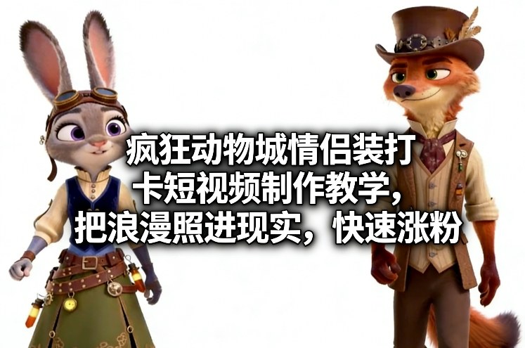 疯狂动物城情侣装打卡短视频制作教学，把浪漫照进现实，快速涨粉-校睿铺
