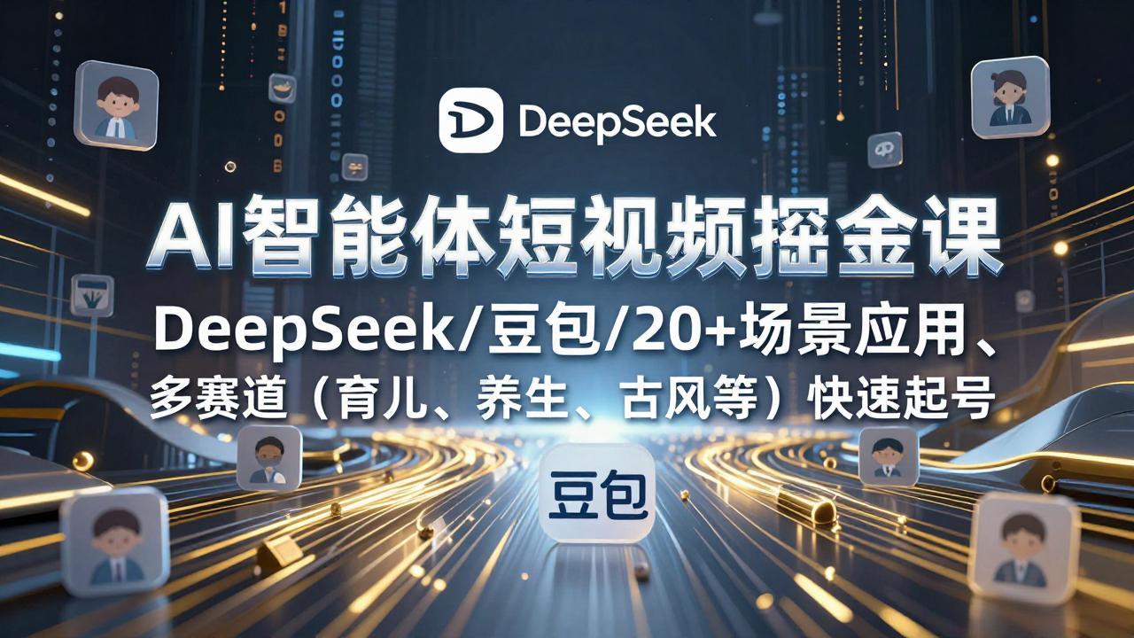 AI智能体短视频掘金课，DeepSeek/豆包/20+场景应用、多赛道(育儿、养生、古风等-校睿铺