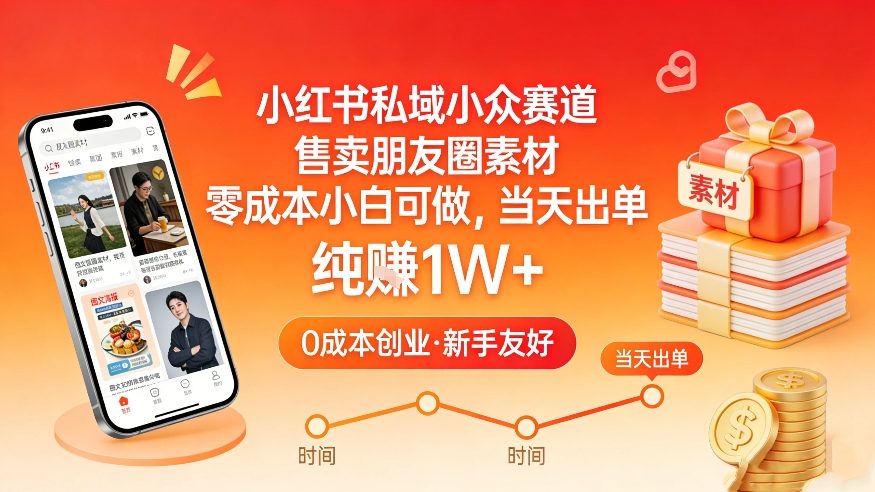 小红书私域小众赛道，售卖朋友圈素材，零成本小白可做，当天出单，月入1W+-校睿铺