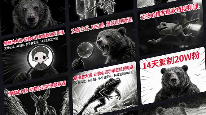 情绪放大镜-动物心理学爆款短视频课，文案公式、AI生图、多平台变现，14天复制20W粉-校睿铺