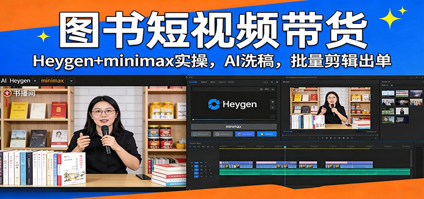 图书短视频带货：Heygen+minimax实操，AI洗稿 ，批量剪辑出单-校睿铺