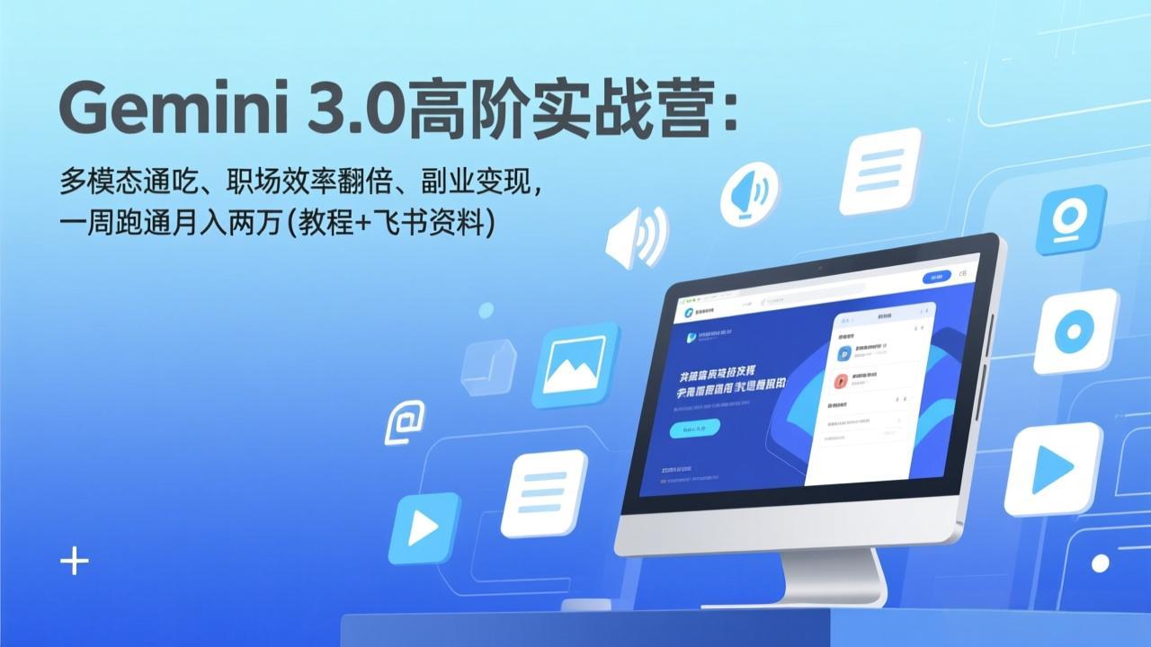 Gemini 3.0高阶实战营：多模态通吃、职场效率翻倍、副业变现，一周跑通月入两万(教程+飞书资料-校睿铺