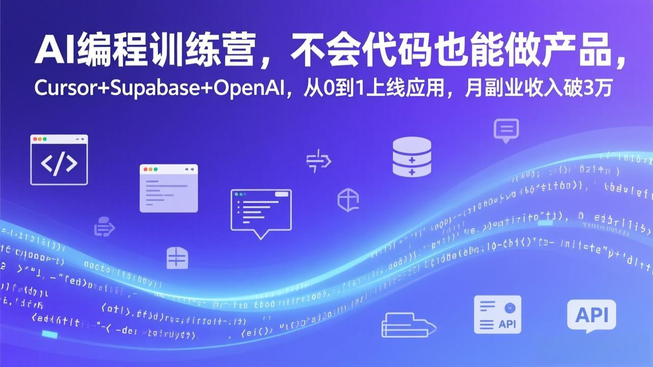 AI编程训练营，不会代码也能做产品，Cursor+Supabase+OpenAI，从0到1上线应用，月副业收入破3万-校睿铺