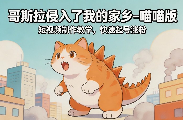 哥斯拉侵入了我的家乡–喵喵版短视频制作教学，快速起号涨粉-校睿铺
