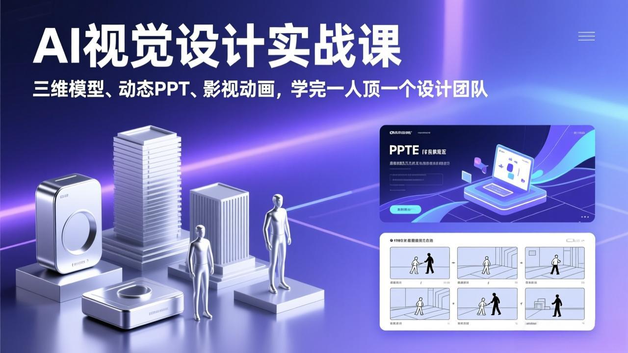 AI视觉设计实战课，三维模型、动态PPT、影视动画，学完一人顶一个设计团队-校睿铺