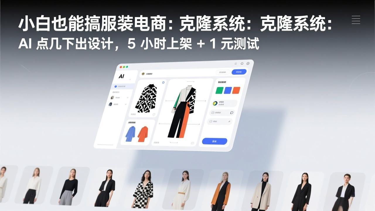 小白也能搞服装电商：克隆系统：AI 点几下出设计，5 小时上架 + 1 元测试-校睿铺