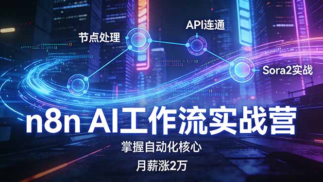 n8n AI工作流实战营，节点处理+API连通+Sora2实战，掌握自动化核心月薪涨2万-校睿铺