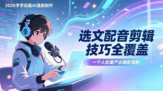 2026字字动画AI漫剧制作-1期，选文配音剪辑技巧全覆盖，一个人就能批量产出爆款漫剧-校睿铺