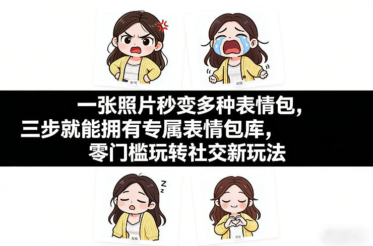 一张照片秒变多种表情包，三步就能拥有专属表情包库，零门槛玩转社交新玩法【文档】-校睿铺