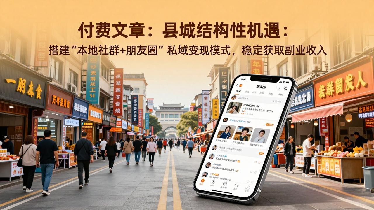 付费文章：县城结构性机遇：搭建“本地社群+朋友圈”私域变现模式，稳定获取副业收入-校睿铺