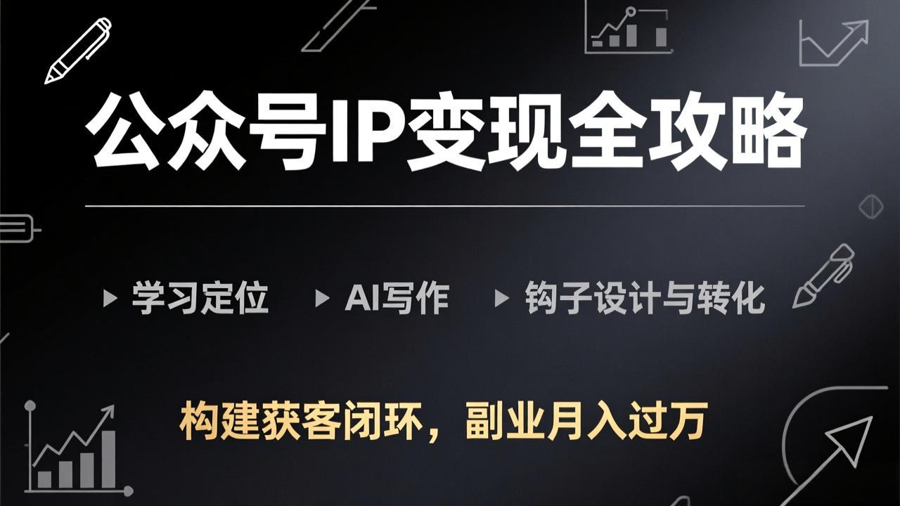 公众号IP变现全攻略-更新，学习定位、AI写作、钩子设计与转化，构建获客闭环，副业月入过万-校睿铺