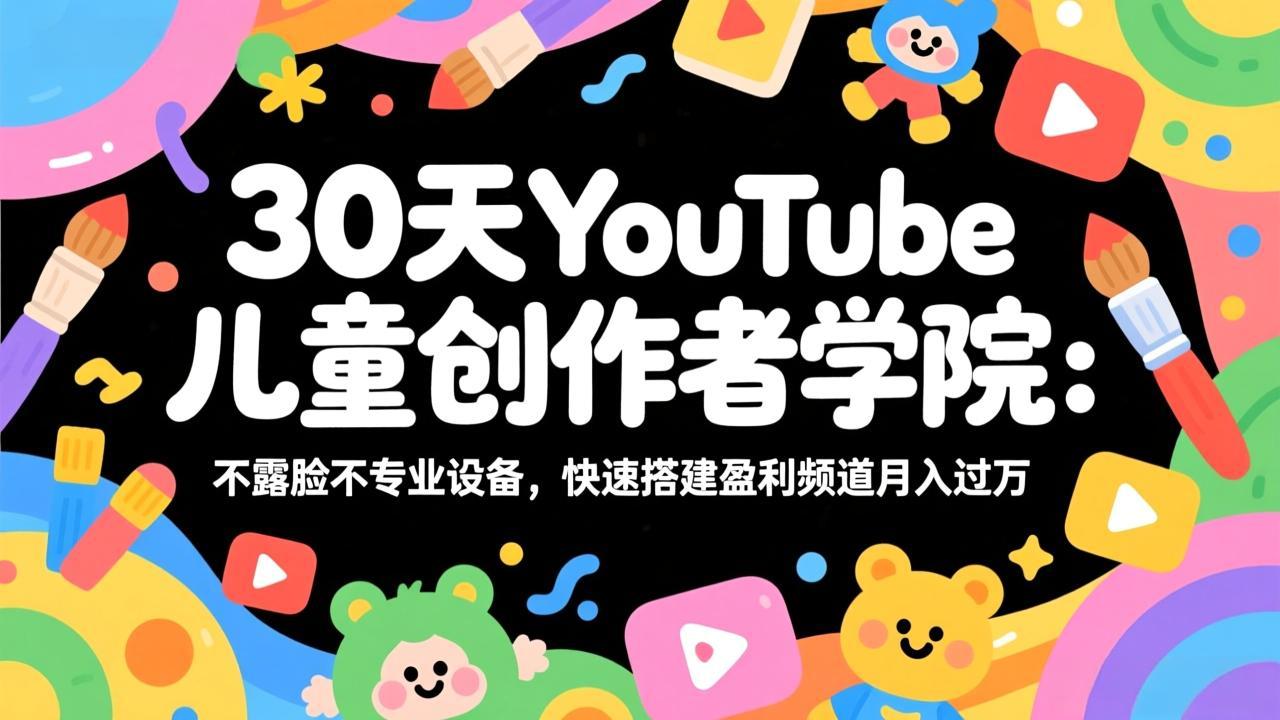 30天YouTube儿童创作者学院：不露脸不专业设备，快速搭建盈利频道月入过万-校睿铺