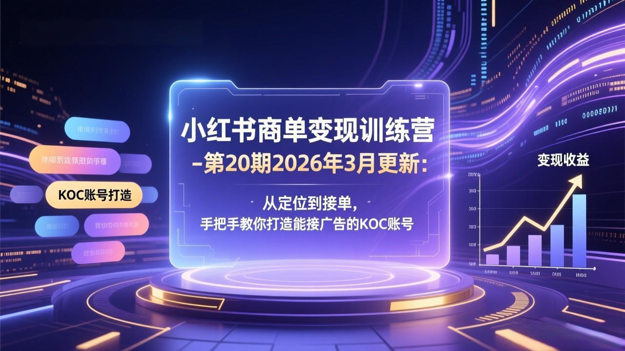 小红书商单变现训练营-第20期26年3月更新：从定位到接单，手把手教你打造能接广告的KOC账号-校睿铺