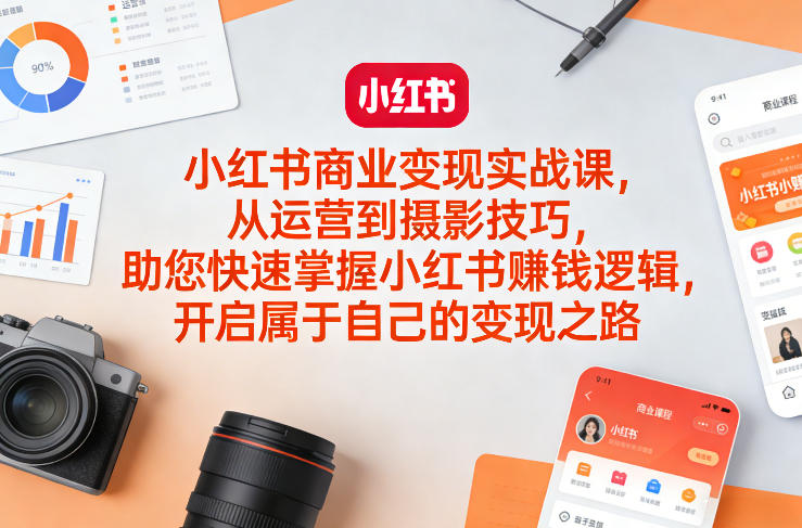 小红书商业变现实战课，从运营到摄影技巧，助您快速掌握小红书賺钱逻辑，开启属于自己的变现之路-校睿铺