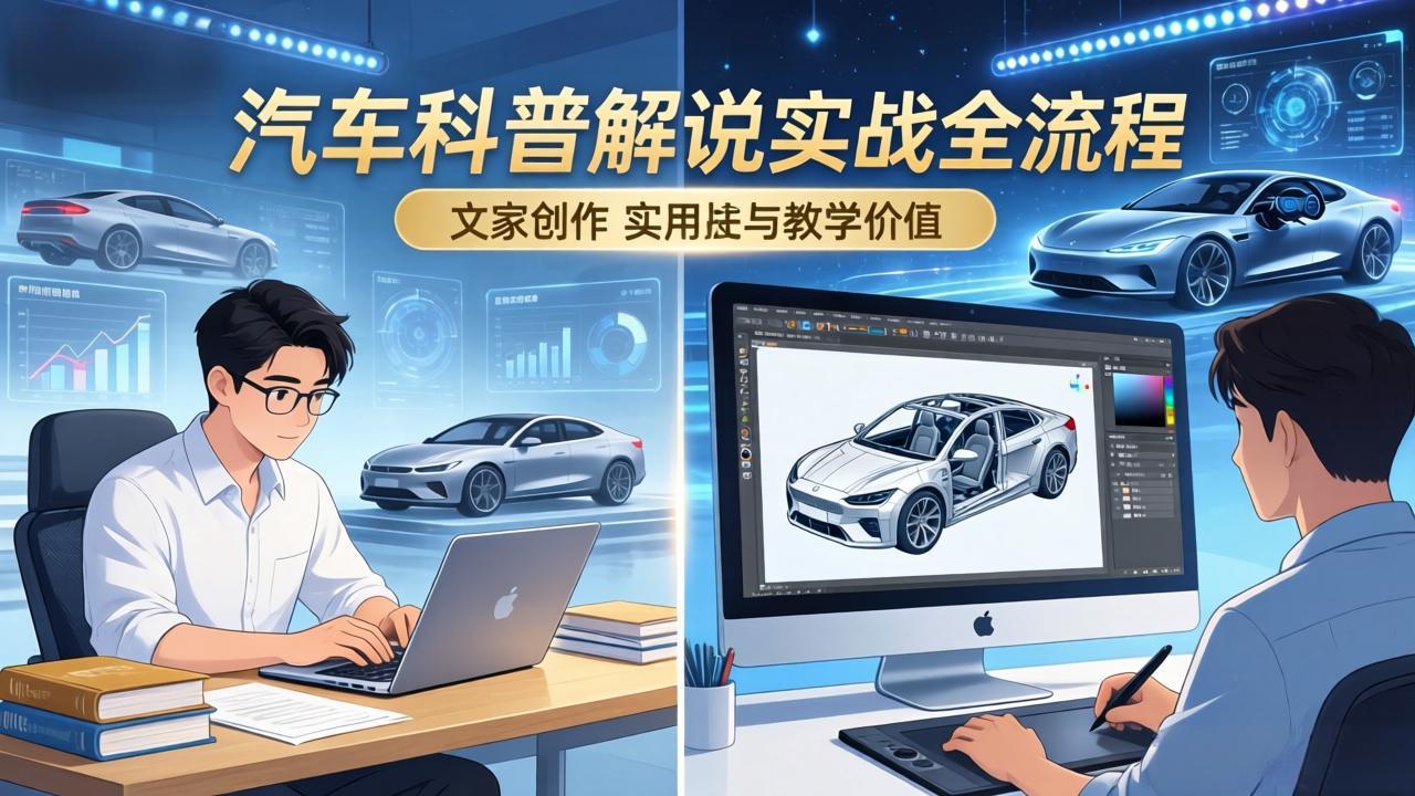 抖音汽车科普解说实战：文案+动画+画面处理+去水印全流程，打造专业汽车科普视频-校睿铺