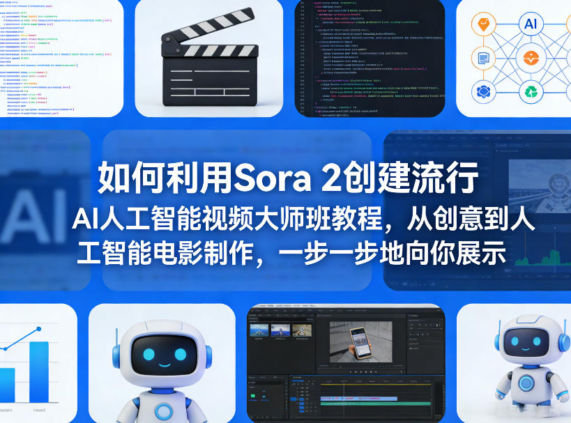 如何利用Sora 2创建流行AI人工智能视频大师班教程，从创意到人工智能电影制作，一步一步地向你展示-校睿铺