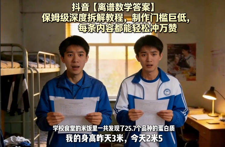 抖音【离谱数学答案】保姆级深度拆解教程，制作门槛巨低，每条内容都能轻松冲万赞，附详细步骤-校睿铺